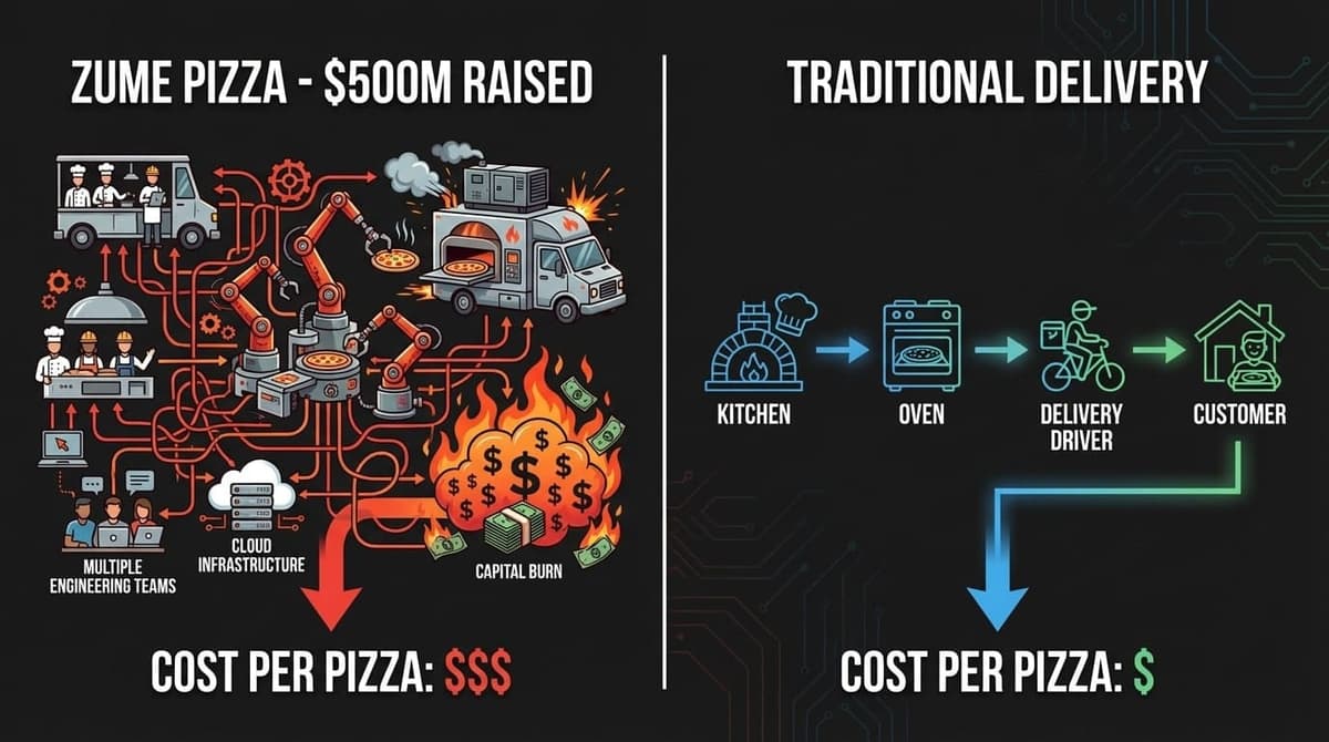 Zume Pizza's \$500M business model complexity vs traditional pizza delivery